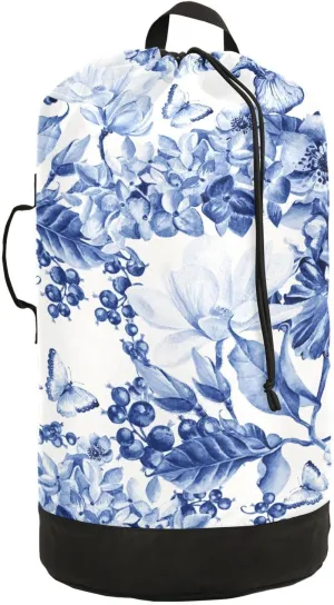 Laundry Bag Backpack,Travel Laundry Bags with Shoulder Straps Oxford Large Hanging Laundry Hamper Bag for College,Laundromat,Apartment Blue and White