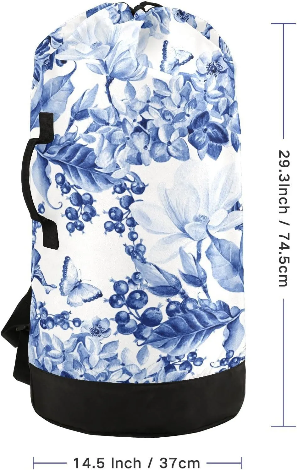 Laundry Bag Backpack,Travel Laundry Bags with Shoulder Straps Oxford Large Hanging Laundry Hamper Bag for College,Laundromat,Apartment Blue and White