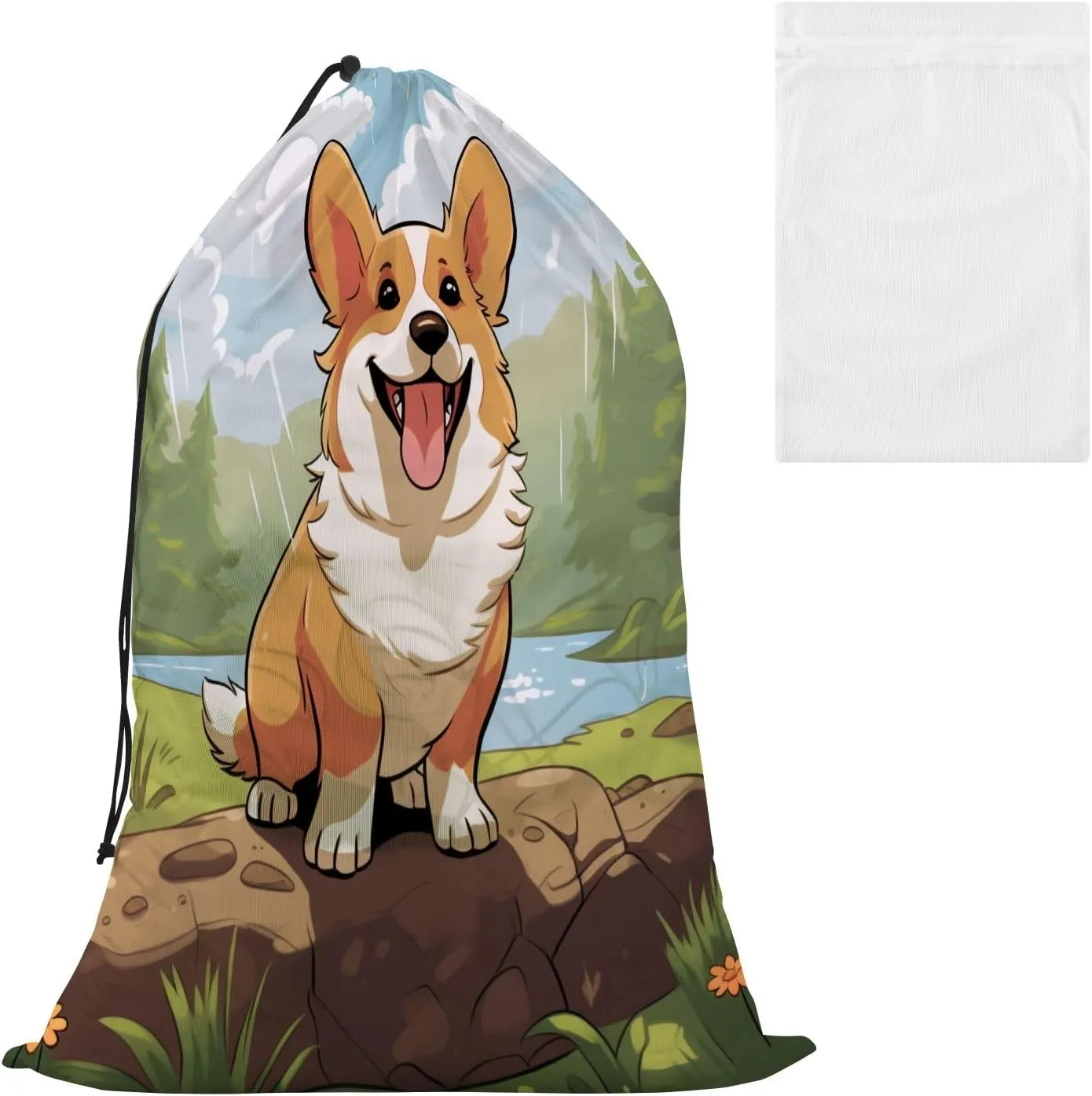 Laundry Bag Cute Breed Welsh Corgi Large Dirty Clothes Organizer Travel Bag with Drawstring for Home