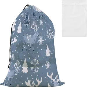 Laundry Bag Grey Snowflakes Spruce Tree Large Dirty Clothes Organizer Travel Bag with Drawstring for Home