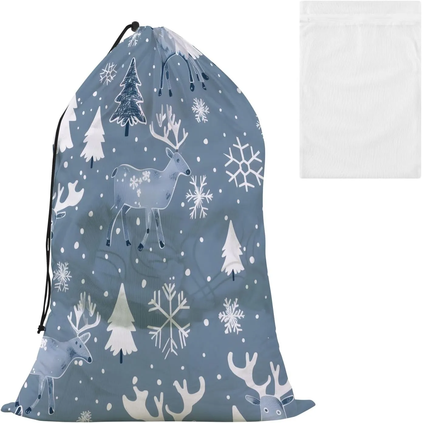 Laundry Bag Grey Snowflakes Spruce Tree Large Dirty Clothes Organizer Travel Bag with Drawstring for Home