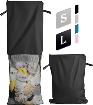 Laundry Bag, Vokelater Travel Laundry Bags Scalable One Mesh Pocket, Clothes Hamper Bag Dirty Clothes Organizer Travel Suitcase Organizer for College, Laundromat, Workers, Sports, Large Black