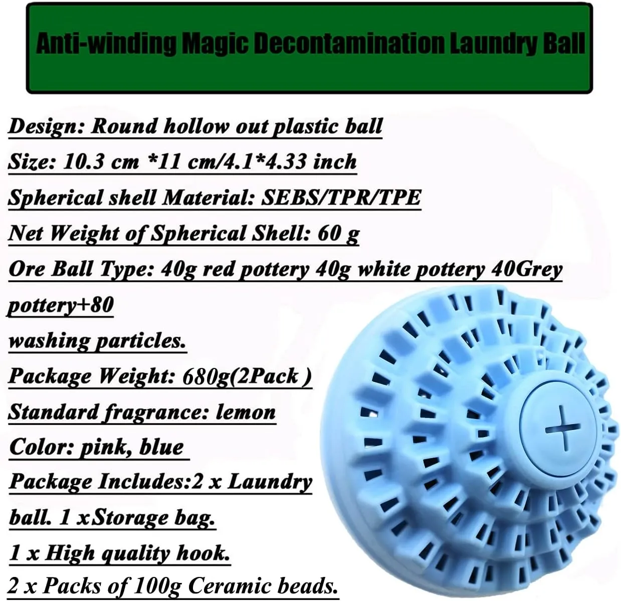 Laundry Balls Set, Eco-Friendly Super Washing Machine Laundry Ball, All Natural Washer Ball Laundry Detergent Alternative, With A Storage Bag and 200g Ceramic Ball Accessories. (2pcs Balls,Blue)