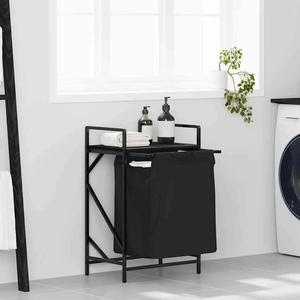 Laundry Basket 1 Compartment with Shelf Black Oak