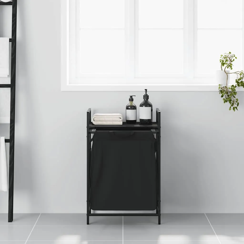Laundry Basket 1 Compartment with Shelf Black Oak