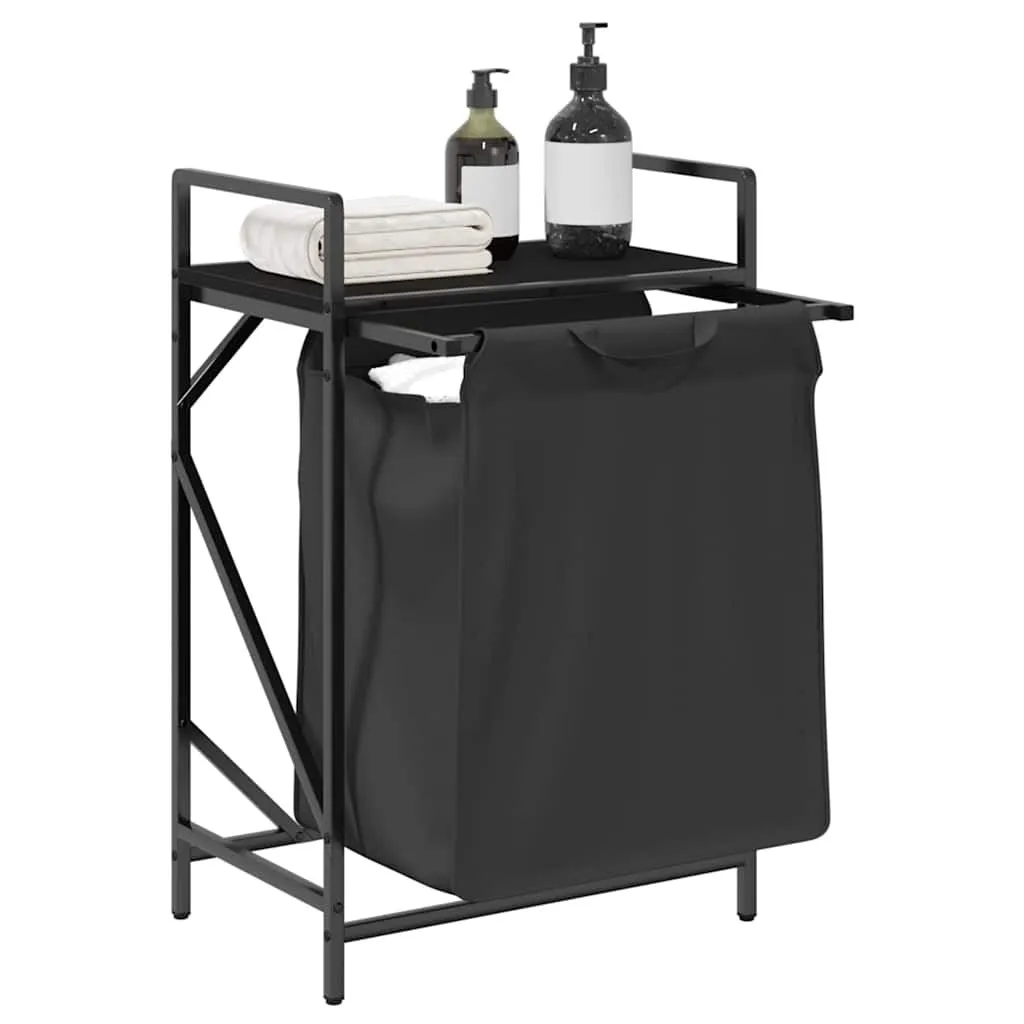 Laundry Basket 1 Compartment with Shelf Black Oak