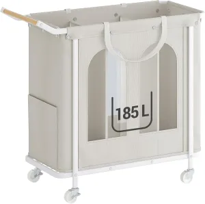 Laundry Basket Cart with Wheels, Rolling Laundry Hamper 3 Section, Laundry Sorter with Removable Hanging Bag, for Laundry Room, Bathroom, Bedroom, Beige LB03303W