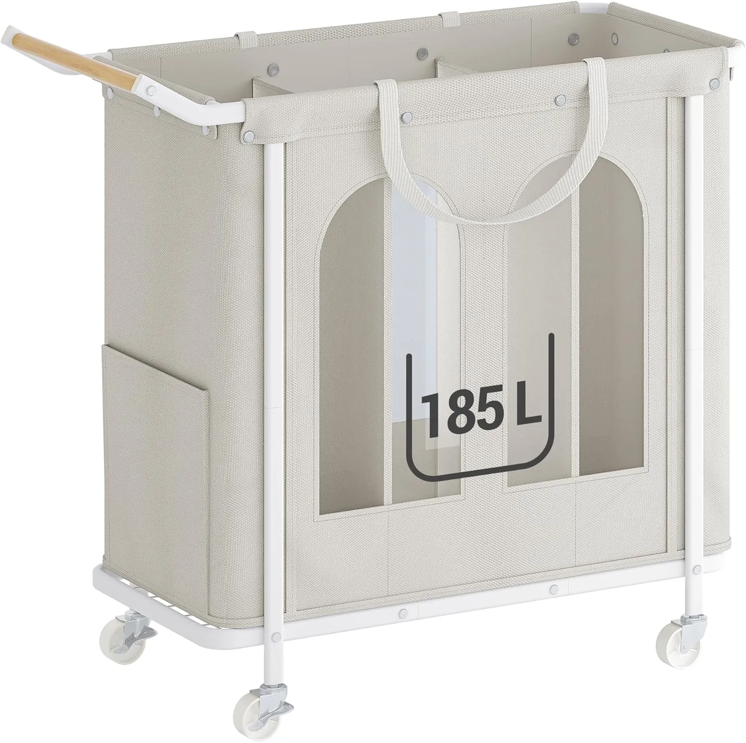 Laundry Basket Cart with Wheels, Rolling Laundry Hamper 3 Section, Laundry Sorter with Removable Hanging Bag, for Laundry Room, Bathroom, Bedroom, Beige LB03303W