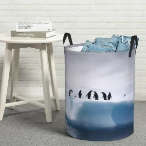 Laundry Basket Freestanding Laundry Hamper Penguins on the Iceberg Laundry Baskets Dirty Clothes Hamper for Laundry Circular Storage Basket Collapsible Storage Bag for Bedroom