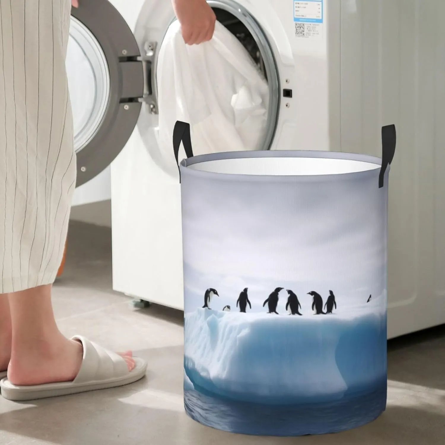 Laundry Basket Freestanding Laundry Hamper Penguins on the Iceberg Laundry Baskets Dirty Clothes Hamper for Laundry Circular Storage Basket Collapsible Storage Bag for Bedroom