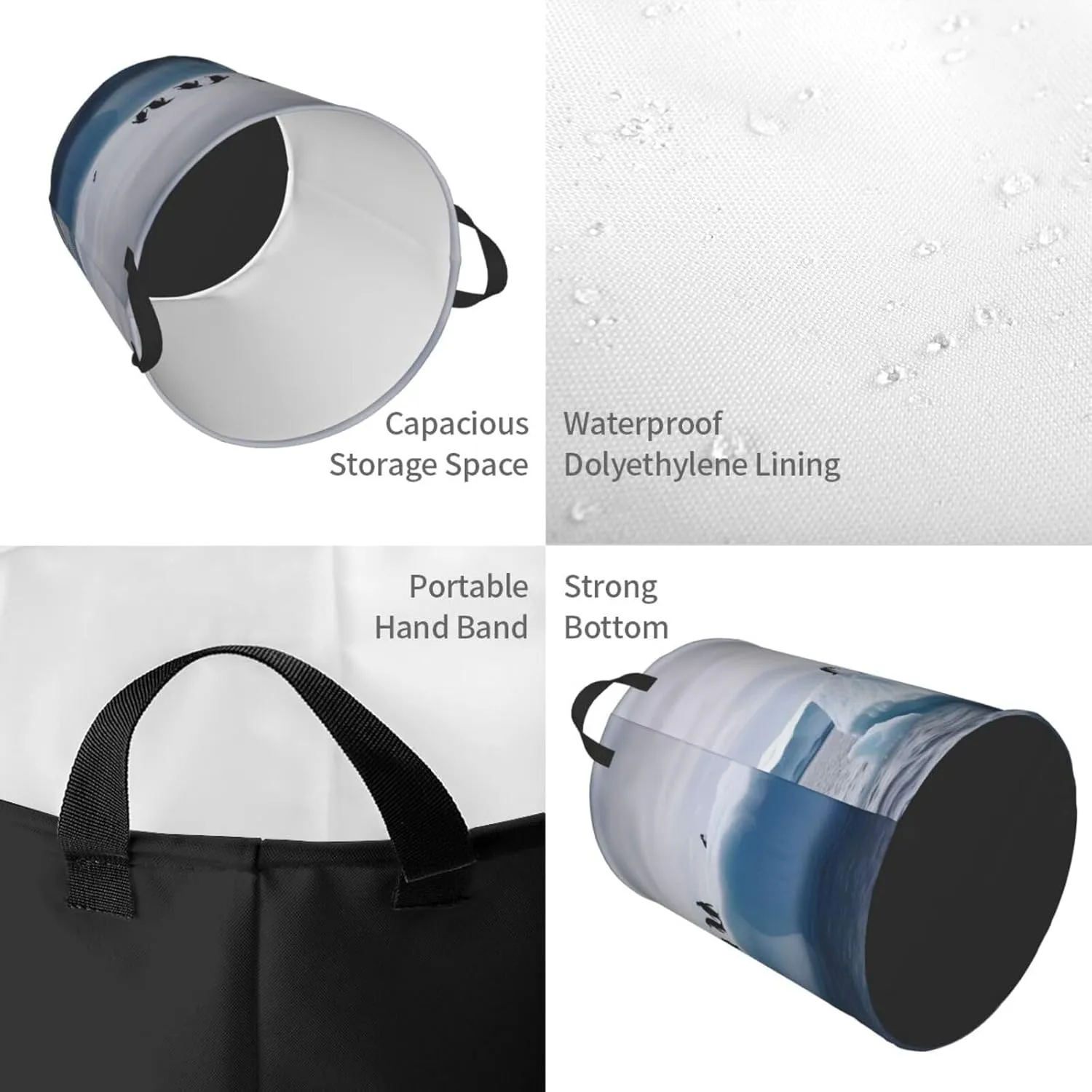 Laundry Basket Freestanding Laundry Hamper Penguins on the Iceberg Laundry Baskets Dirty Clothes Hamper for Laundry Circular Storage Basket Collapsible Storage Bag for Bedroom