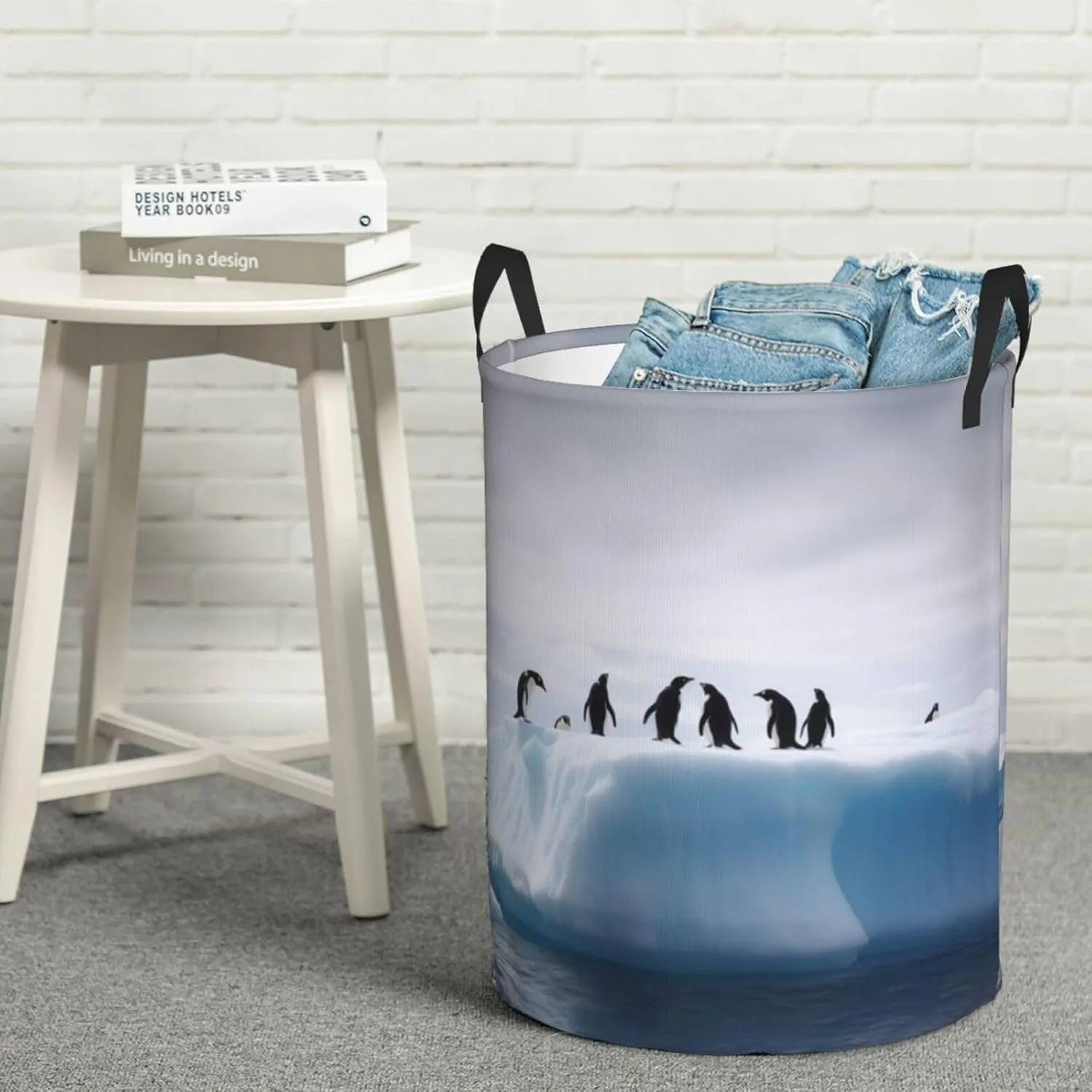 Laundry Basket Freestanding Laundry Hamper Penguins on the Iceberg Laundry Baskets Dirty Clothes Hamper for Laundry Circular Storage Basket Collapsible Storage Bag for Bedroom