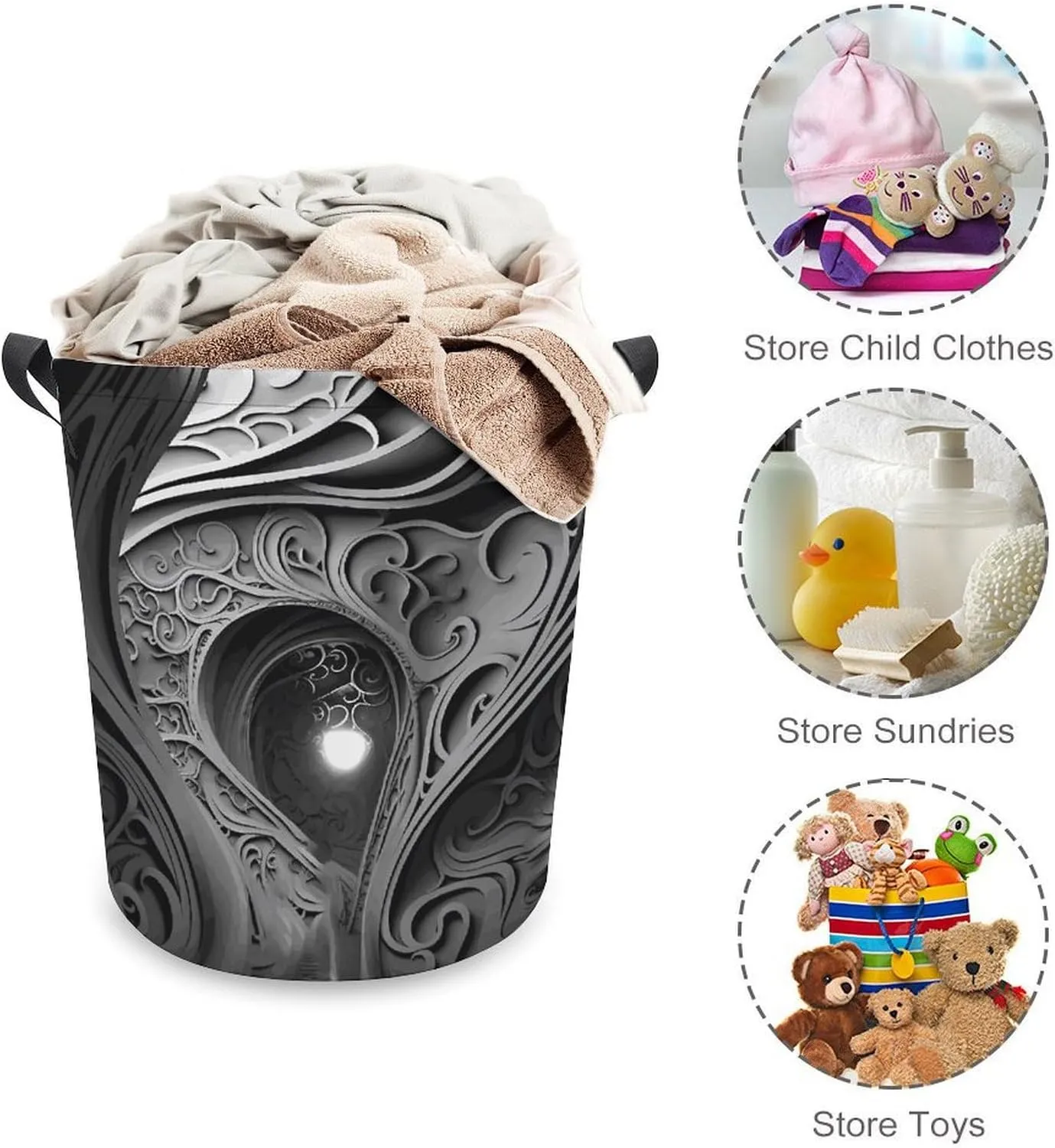 Laundry Basket Waterproof Dirty Clothes Hamper Complex Black And White Collapsible Washing Bin Clothes Bag with Handles Freestanding Laundry Hamper for Bathroom Bedroom Dorm Travel