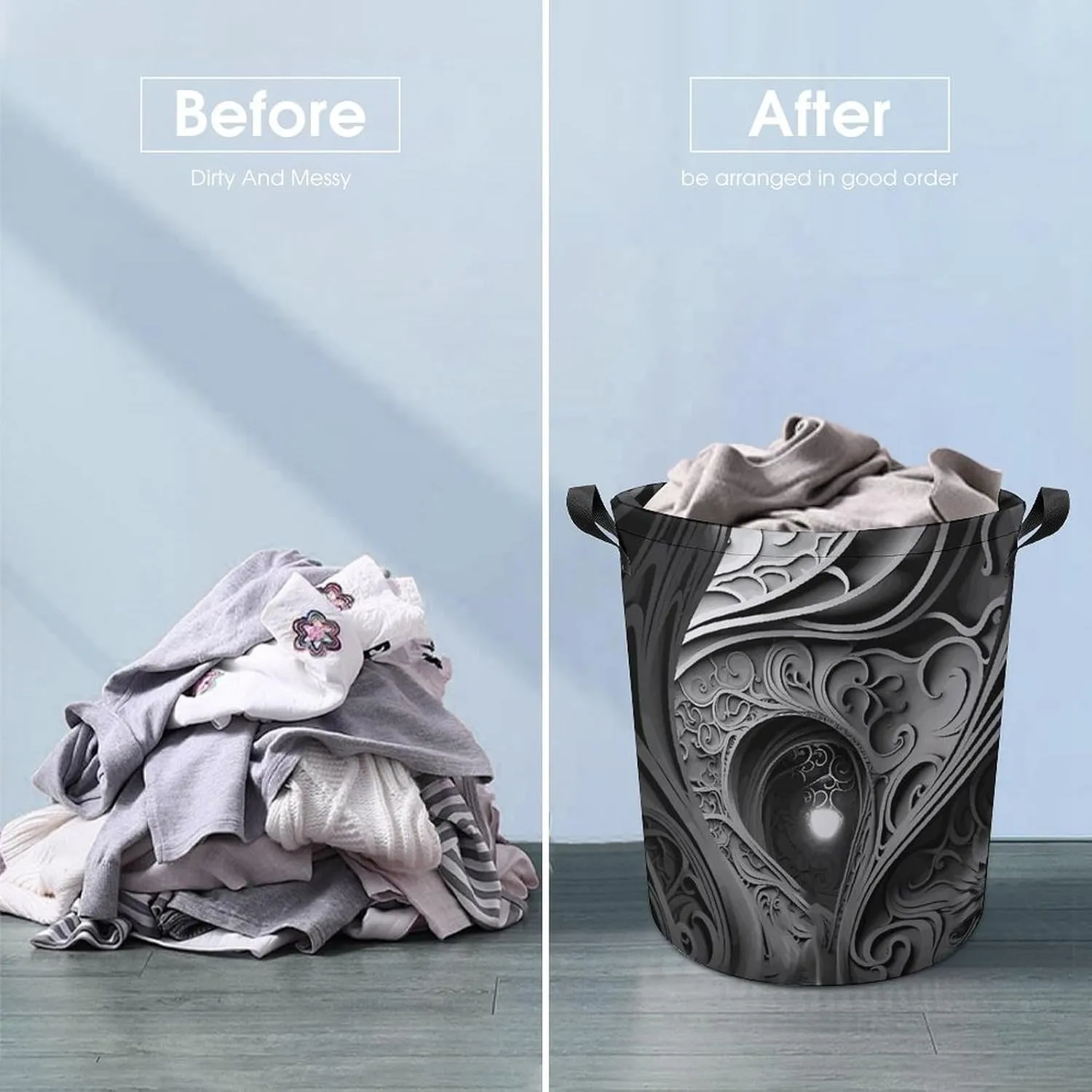 Laundry Basket Waterproof Dirty Clothes Hamper Complex Black And White Collapsible Washing Bin Clothes Bag with Handles Freestanding Laundry Hamper for Bathroom Bedroom Dorm Travel