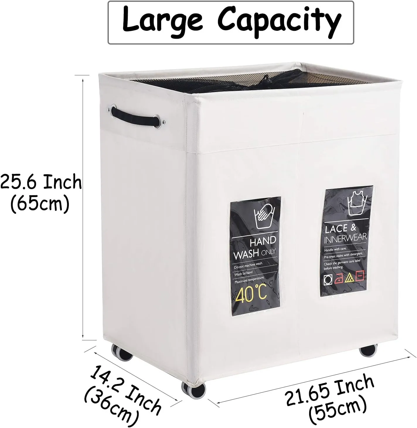 Laundry Basket with Wheels, 129L Laundry Hamper with 2 Section Laundry Bag for Dirty Clothes, Dorm Room Essentials, Towel Organization & Toys Storage Laundry Cart in Laundry Room Organization