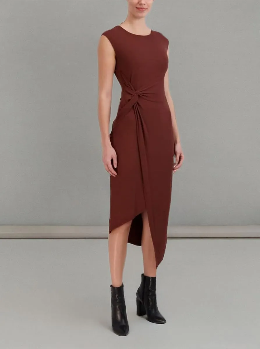 Laundry by Shelli Segal Women's Midi Cap Sleeve Asymmetrical Knot Front Dresses