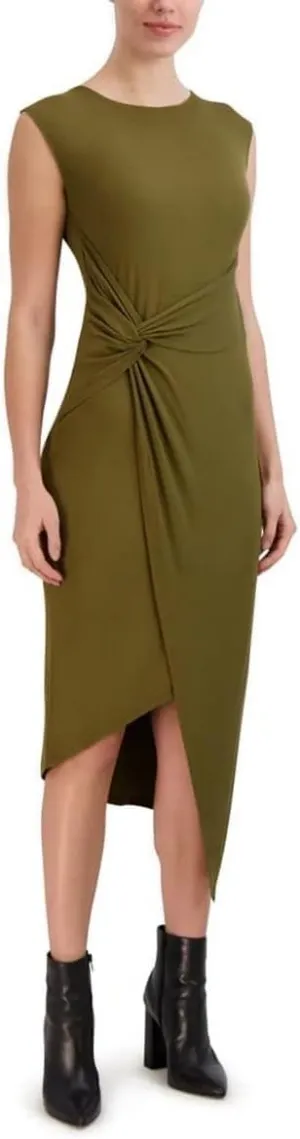 Laundry by Shelli Segal Women's Midi Cap Sleeve Asymmetrical Knot Front Dresses