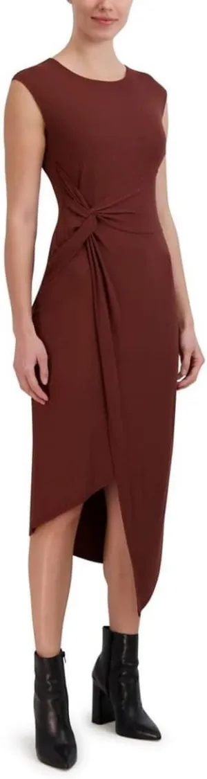 Laundry by Shelli Segal Women's Midi Cap Sleeve Asymmetrical Knot Front Dresses