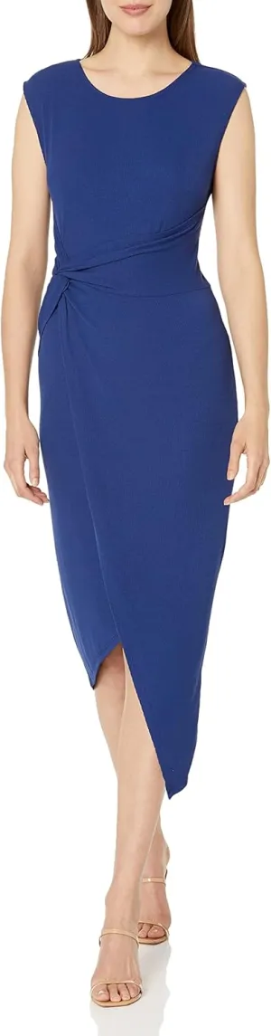 Laundry by Shelli Segal Women's Midi Cap Sleeve Asymmetrical Knot Front Dresses