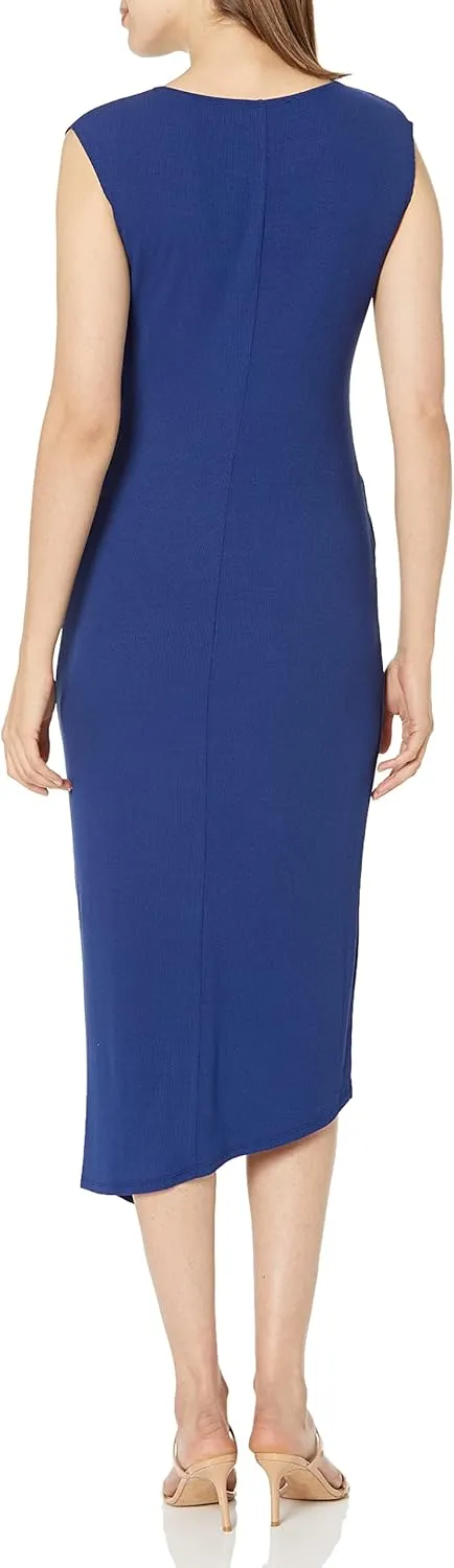 Laundry by Shelli Segal Women's Midi Cap Sleeve Asymmetrical Knot Front Dresses