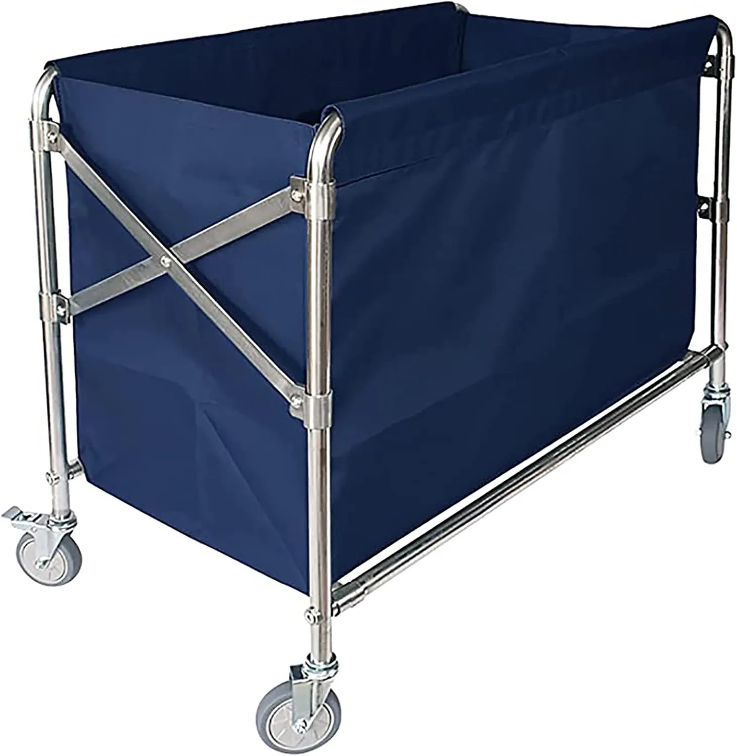 Laundry Cart Folding Laundry Basket, Large Laundry Basket with Quiet Wheels and Durable Detachable Fabric Bags, 200KG/440 lbs Weight Capacity, for Commercial, Industrial Laundry Hamper (Blue 90x60x88)