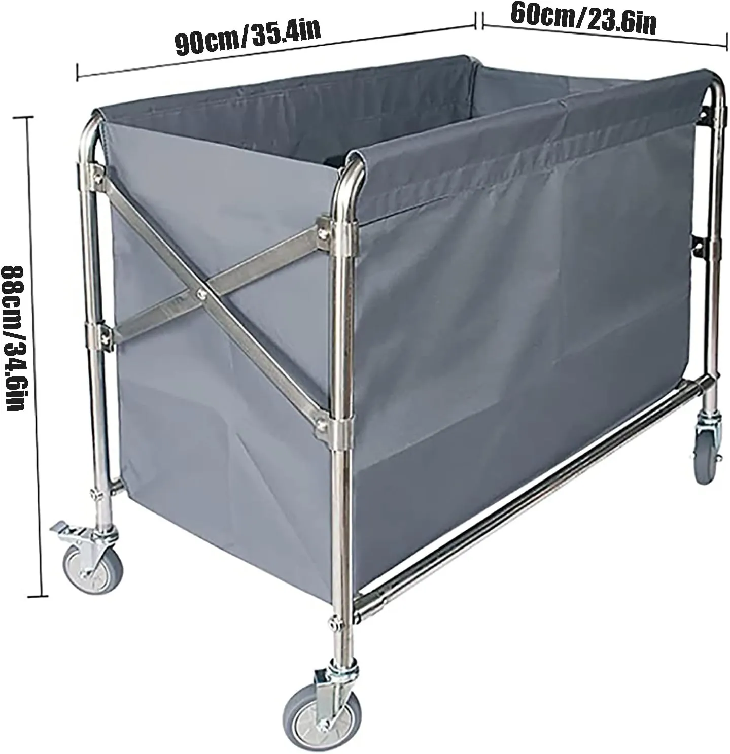 Laundry Cart Folding Laundry Basket, Large Laundry Basket with Quiet Wheels and Durable Detachable Fabric Bags, 200KG/440 lbs Weight Capacity, for Commercial, Industrial Laundry Hamper (Gray 90x60x88)