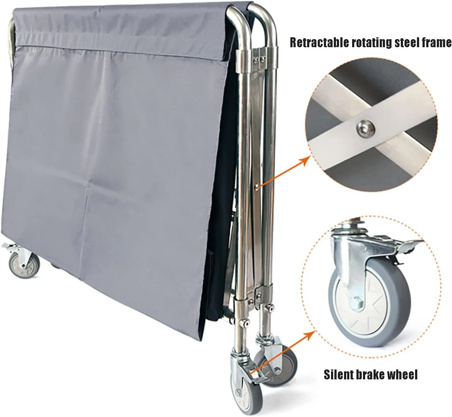 Laundry Cart Folding Laundry Basket, Large Laundry Basket with Quiet Wheels and Durable Detachable Fabric Bags, 200KG/440 lbs Weight Capacity, for Commercial, Industrial Laundry Hamper (Gray 90x60x88)