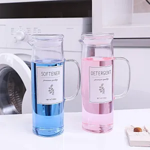 Laundry Detergent Dispenser Set with Labels and Handle for Laundry Room Organization and Storage- Easy Pour 2 Pack 50 oz Liquid Laundry Containers for Laundry Room Decor, Farmhouse Decor