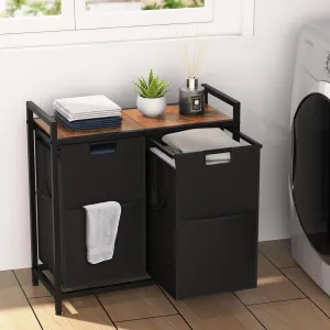 Laundry Hamper 2 Section with Shelf, Basket Organizer Removable Sorter Bags, × 15.3 Gallons (116L) Organization and Storage for Room, Bathroom, Bedroom, Black (Kalzie-10001X)