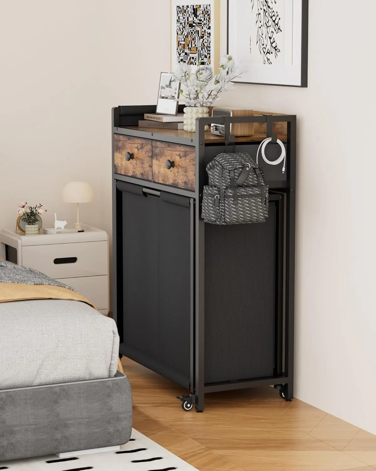 Laundry Hamper Laundry Basket: Rolling Laundry Basket Organizer with Wheels - Laundry Hamper 2 Section with Shelf Drawers Oxford Laundry Bags - Laundry Sorter for Laundry Room Bathroom Bedroom