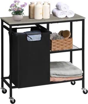 Laundry Hamper, Laundry Sorter with Three Shelf, Laundry Basket Organizer Section with Removable Laundry Bags for Clothes,Pull-Out Laundry Basket with Shelf,for Laundry Room, Grey