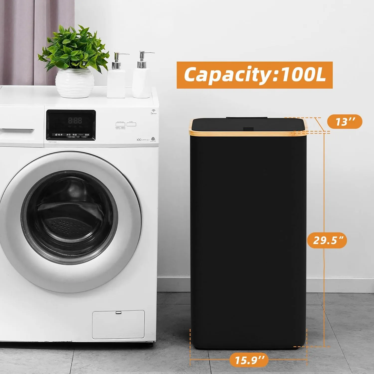Laundry Hamper with Lid,100L Dorm Large Laundry Basket with Removable Inner Bag,Dirty Clothes Hamper Laundry for Bedroom Aesthetic(2, Black)