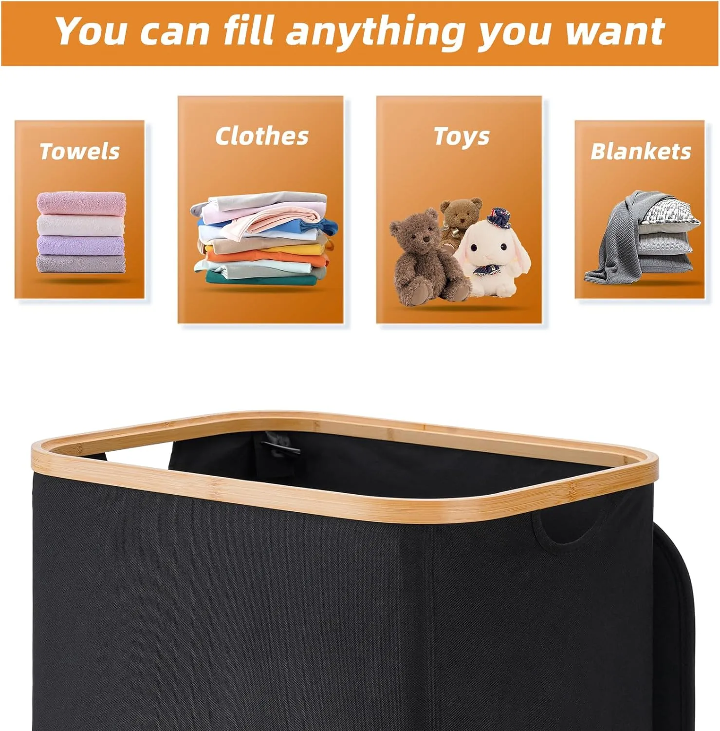 Laundry Hamper with Lid,100L Dorm Large Laundry Basket with Removable Inner Bag,Dirty Clothes Hamper Laundry for Bedroom Aesthetic(2, Black)