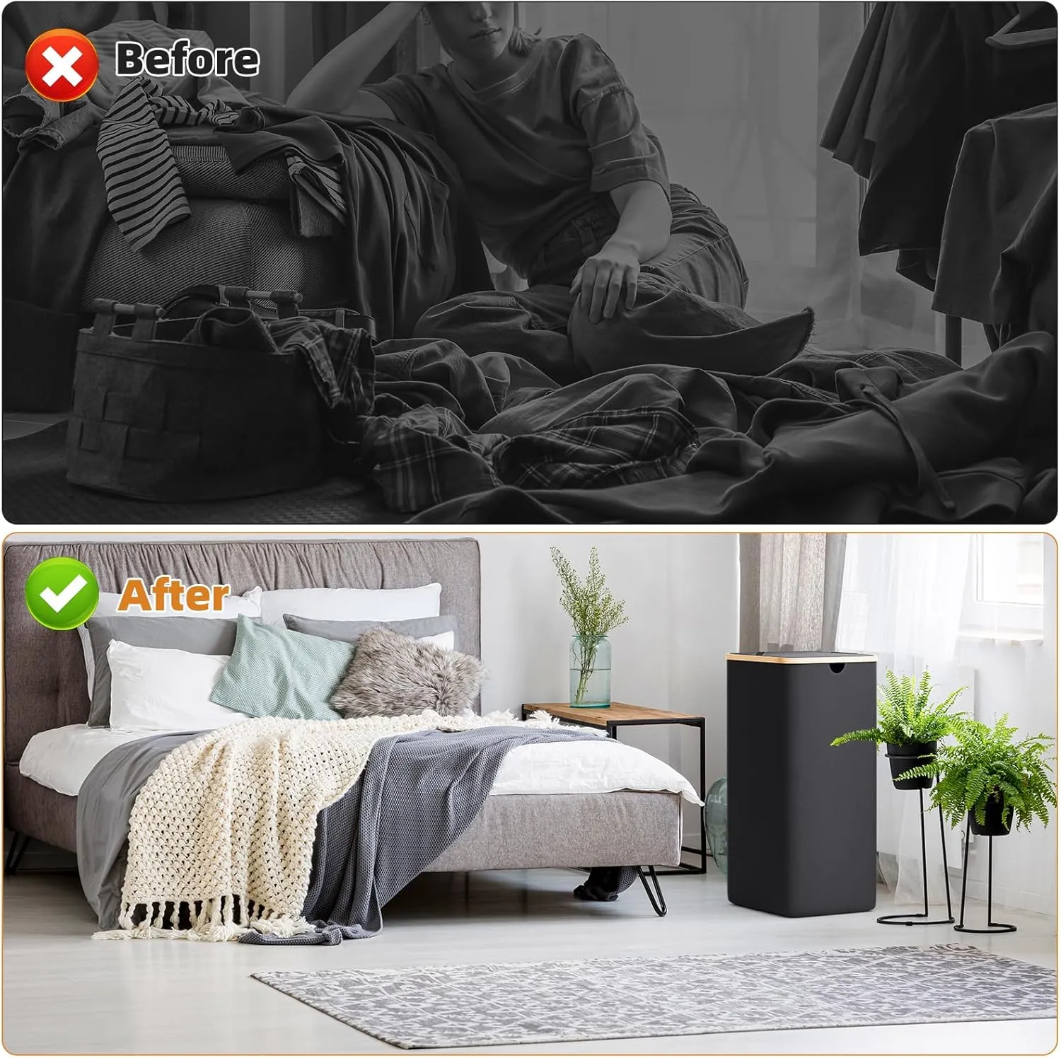 Laundry Hamper with Lid,100L Dorm Large Laundry Basket with Removable Inner Bag,Dirty Clothes Hamper Laundry for Bedroom Aesthetic(2, Black)