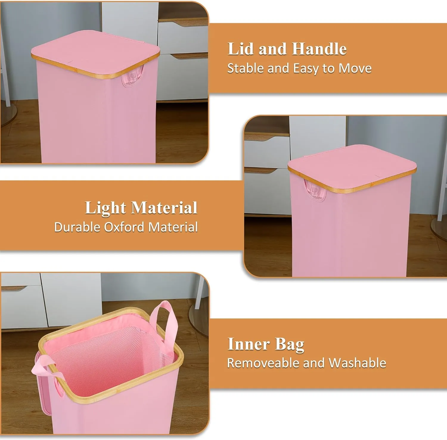 Laundry Hamper with Wheels,110L Clothes Hamper for Laundry, Laundry Basket with Lid and Liner Bag, for Laundry Room, Bedroom, Dormitory Storage,Pink