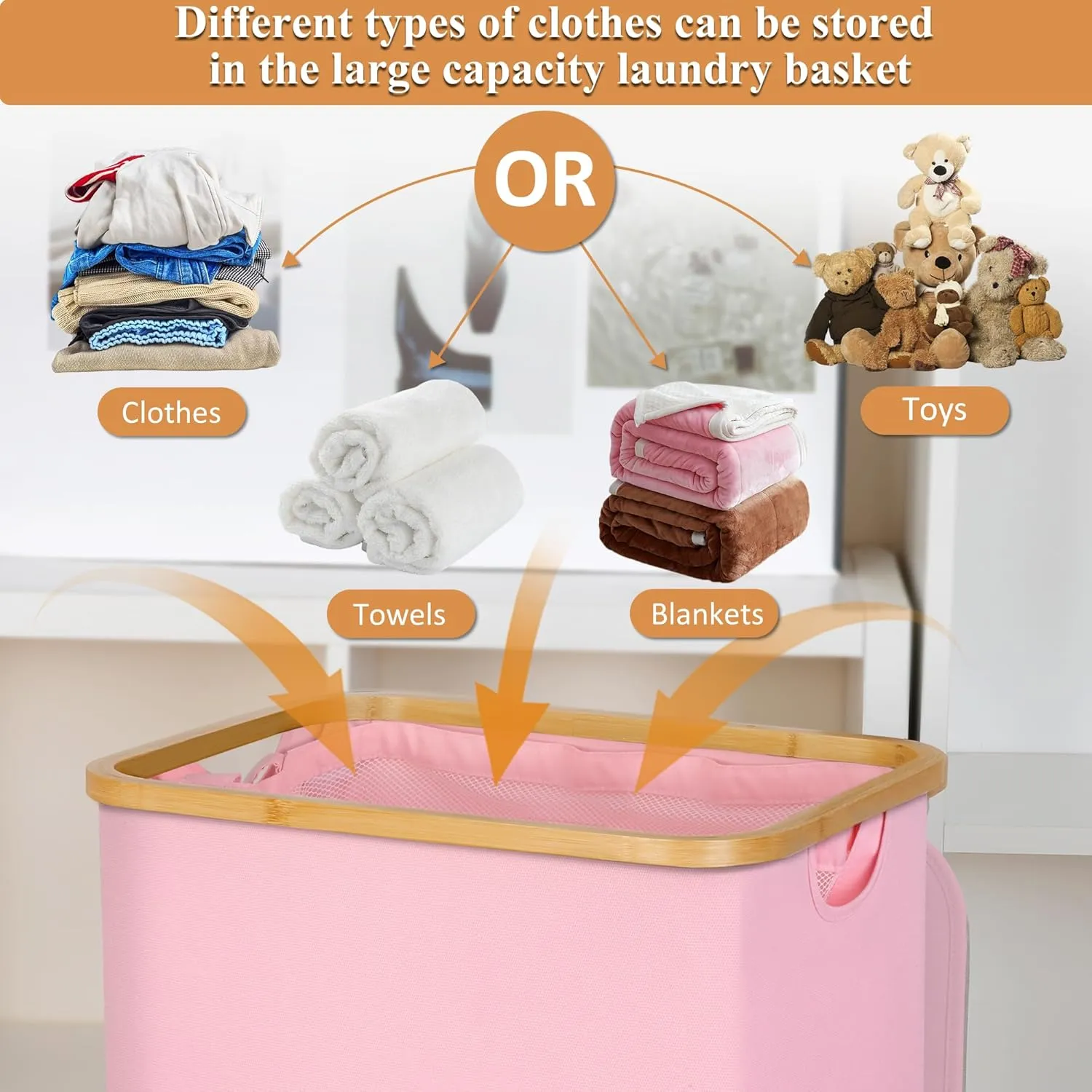 Laundry Hamper with Wheels,110L Clothes Hamper for Laundry, Laundry Basket with Lid and Liner Bag, for Laundry Room, Bedroom, Dormitory Storage,Pink