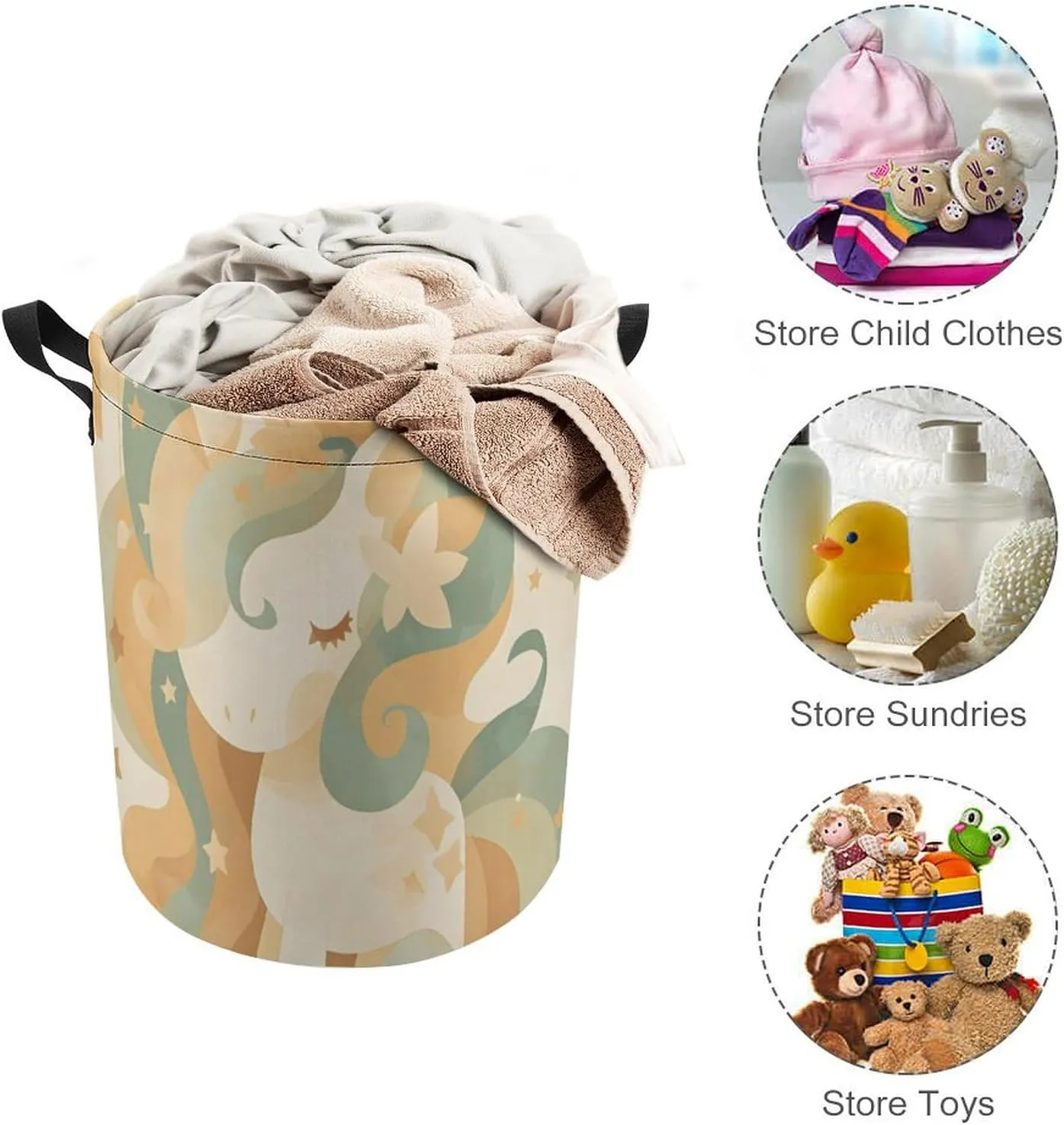 Laundry Hampers, Large Drawstring Laundry Bag, Removable Laundry Bags, Collapsible Storage Bin with Handles for Home Organization, Kids Room, Nursery Art