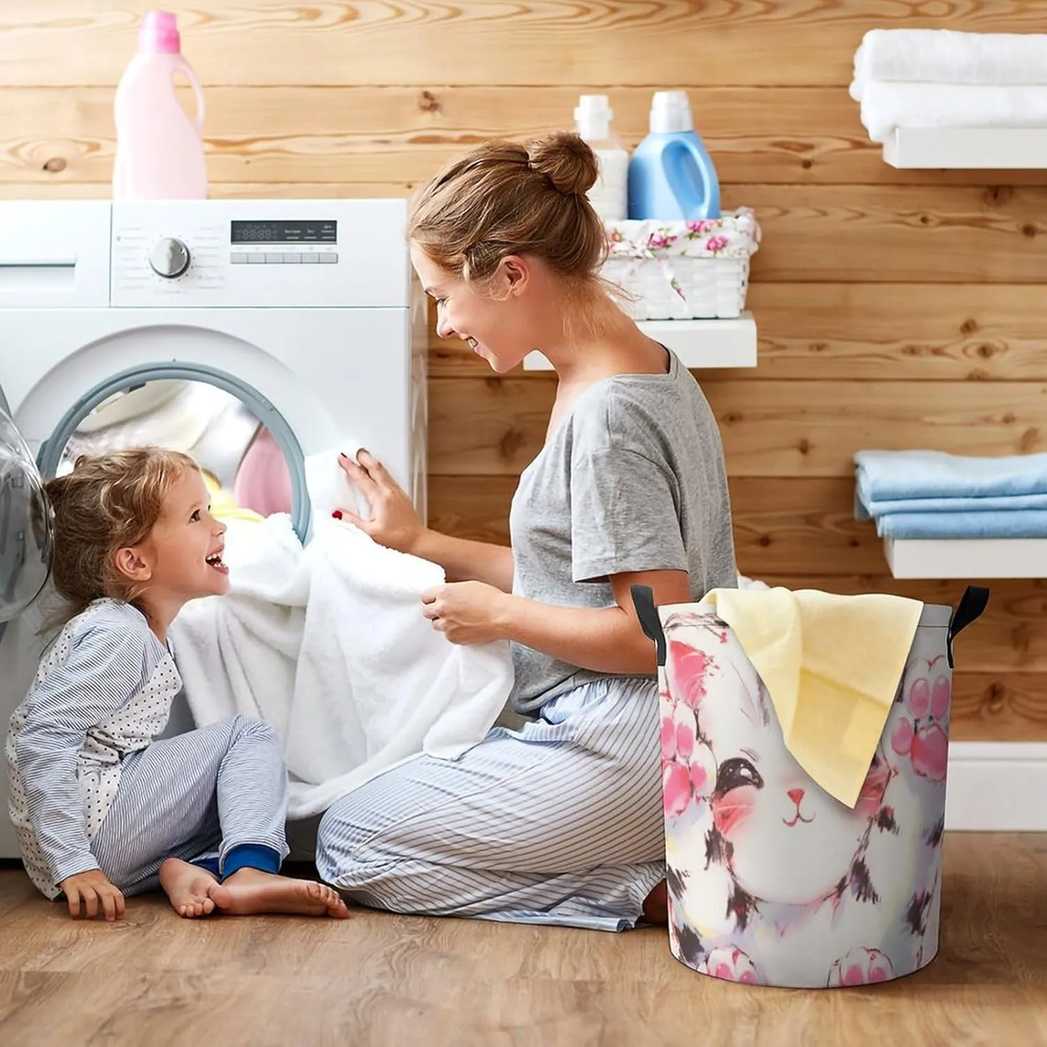 Laundry Hampers, Large Drawstring Laundry Bag, Removable Laundry Bags, Collapsible Storage Bin with Handles for Home Organization, Kids Room, Nursery Carnivore