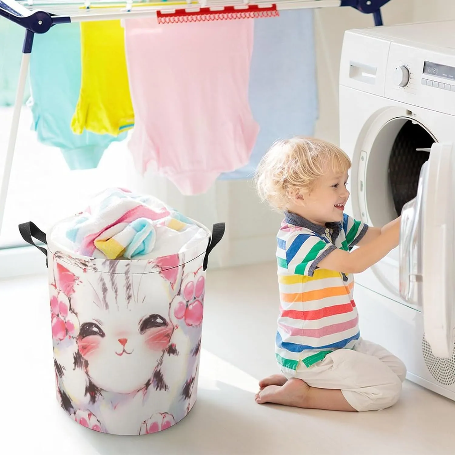 Laundry Hampers, Large Drawstring Laundry Bag, Removable Laundry Bags, Collapsible Storage Bin with Handles for Home Organization, Kids Room, Nursery Carnivore