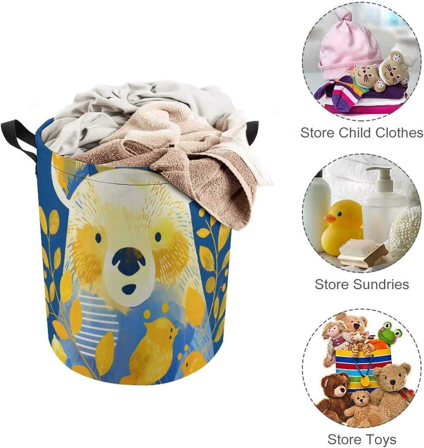 Laundry Hampers, Large Drawstring Laundry Bag, Removable Laundry Bags, Collapsible Storage Bin with Handles for Home Organization, Kids Room, Nursery Circle