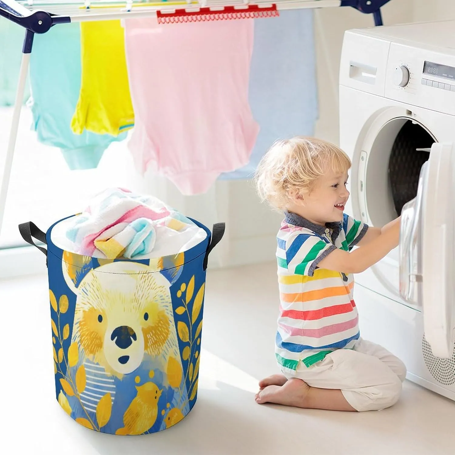 Laundry Hampers, Large Drawstring Laundry Bag, Removable Laundry Bags, Collapsible Storage Bin with Handles for Home Organization, Kids Room, Nursery Circle