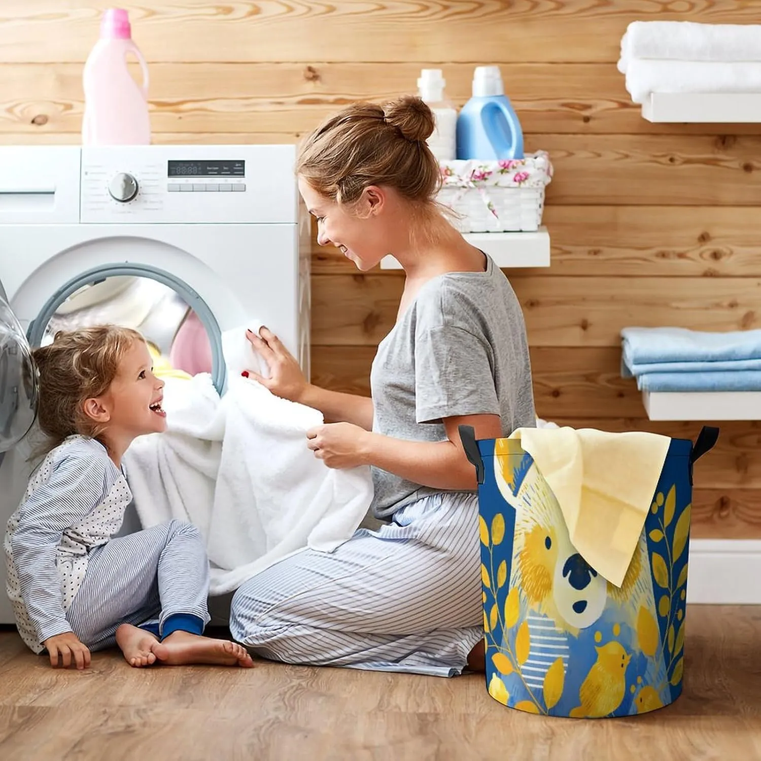 Laundry Hampers, Large Drawstring Laundry Bag, Removable Laundry Bags, Collapsible Storage Bin with Handles for Home Organization, Kids Room, Nursery Circle