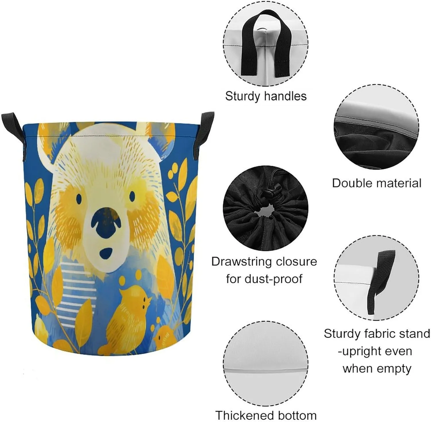 Laundry Hampers, Large Drawstring Laundry Bag, Removable Laundry Bags, Collapsible Storage Bin with Handles for Home Organization, Kids Room, Nursery Circle