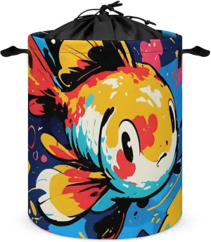 Laundry Hampers, Large Drawstring Laundry Bag, Removable Laundry Bags, Collapsible Storage Bin with Handles for Home Organization, Kids Room, Nursery Fish