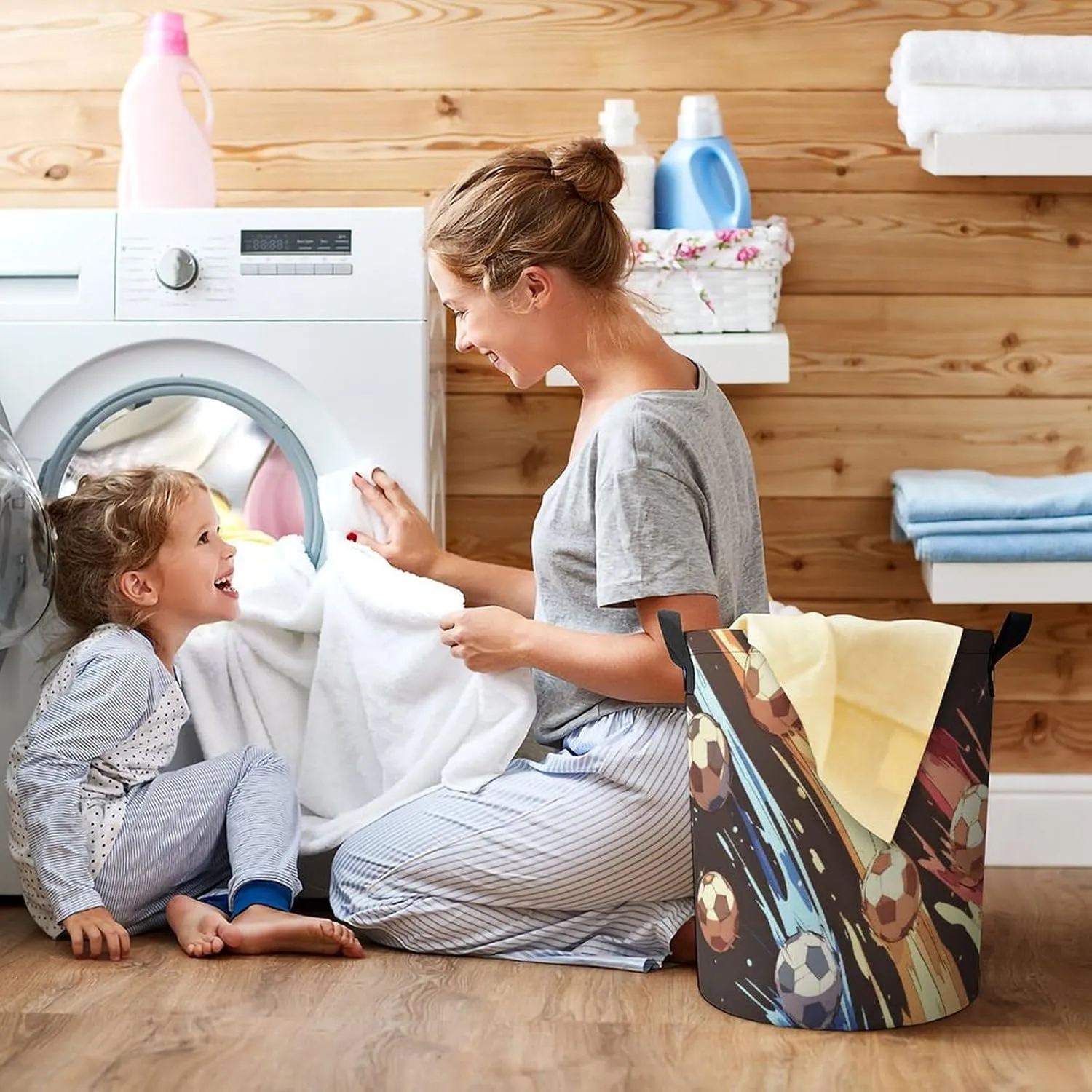 Laundry Hampers, Large Drawstring Laundry Bag, Removable Laundry Bags, Collapsible Storage Bin with Handles for Home Organization, Kids Room, Nursery Music