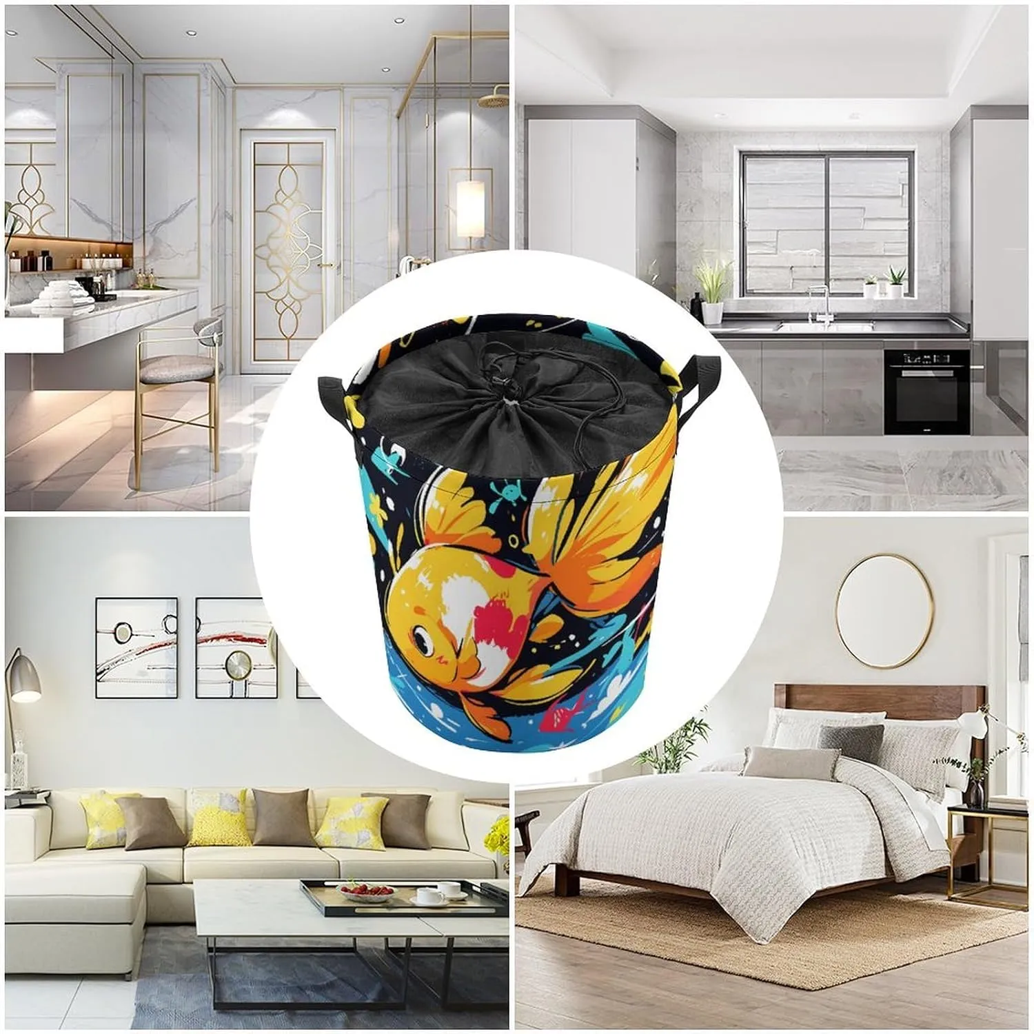 Laundry Hampers, Large Drawstring Laundry Bag, Removable Laundry Bags, Collapsible Storage Bin with Handles for Home Organization, Kids Room, Nursery Painting