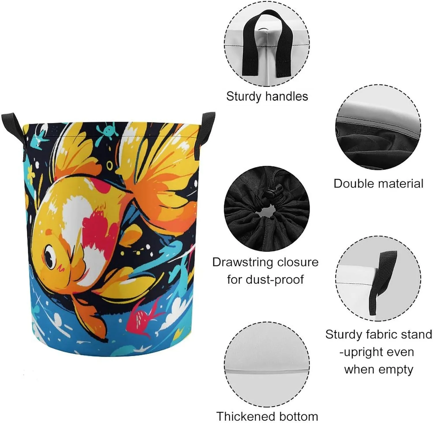 Laundry Hampers, Large Drawstring Laundry Bag, Removable Laundry Bags, Collapsible Storage Bin with Handles for Home Organization, Kids Room, Nursery Painting