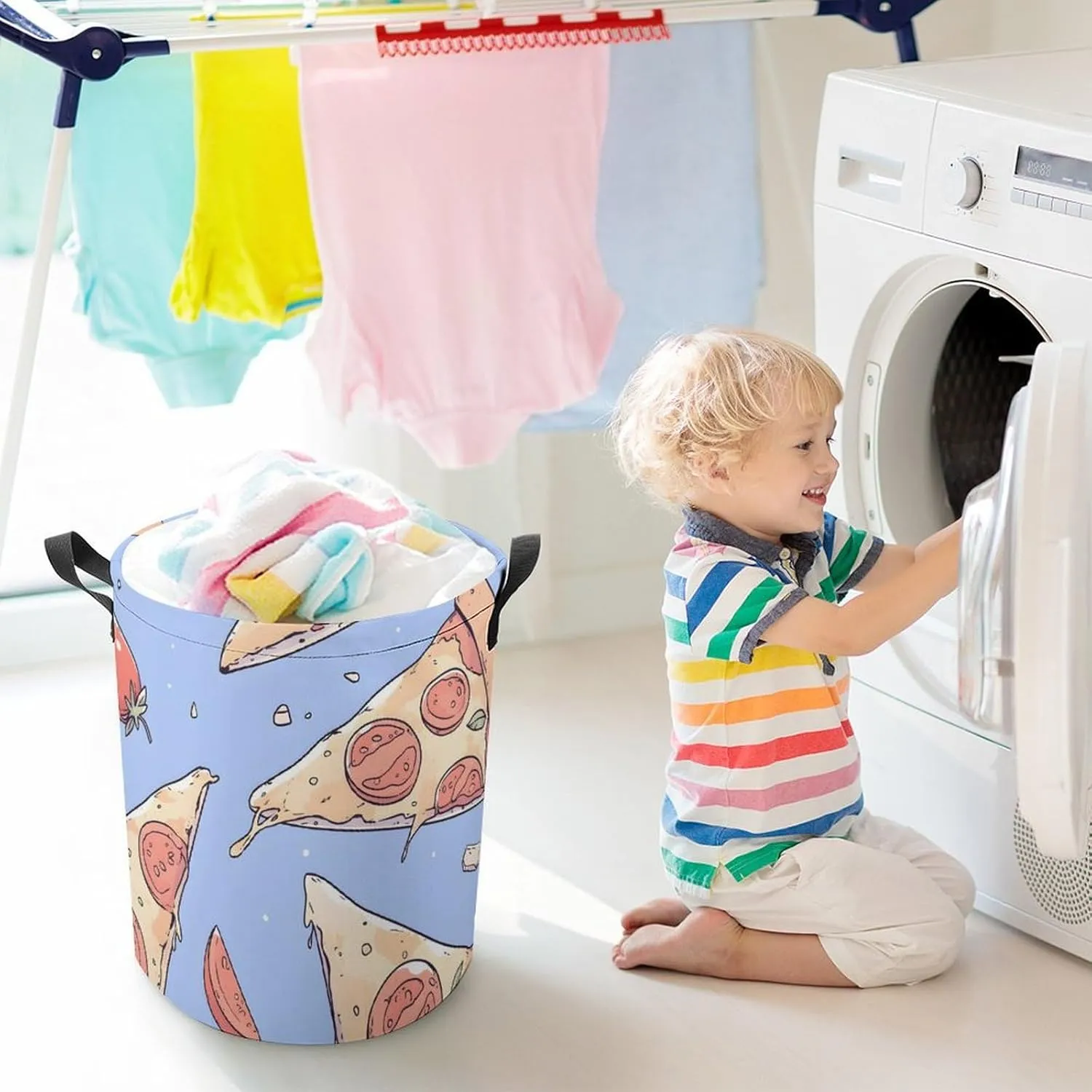 Laundry Hampers, Large Drawstring Laundry Bag, Removable Laundry Bags, Collapsible Storage Bin with Handles for Home Organization, Kids Room, Nursery Pattern