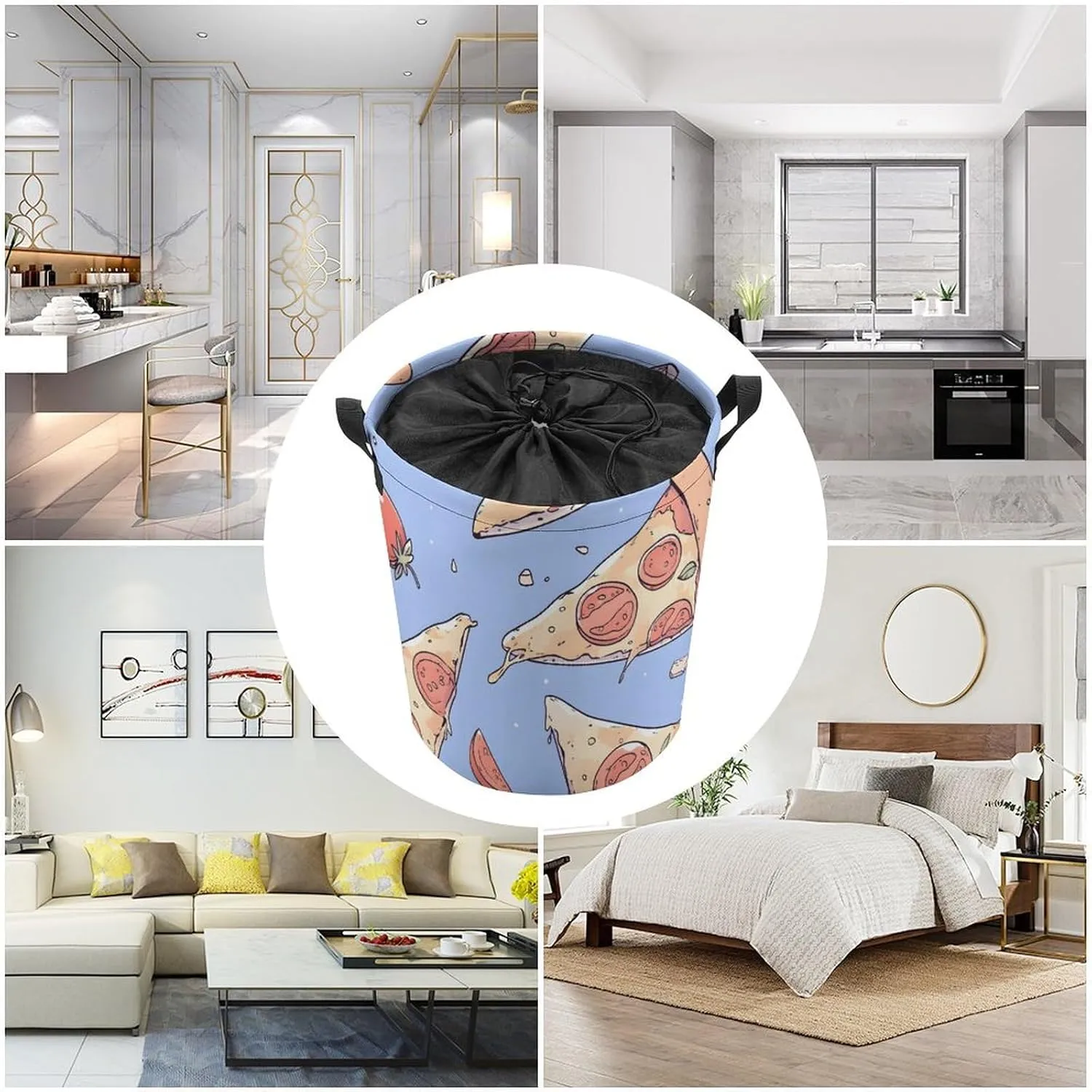 Laundry Hampers, Large Drawstring Laundry Bag, Removable Laundry Bags, Collapsible Storage Bin with Handles for Home Organization, Kids Room, Nursery Pattern