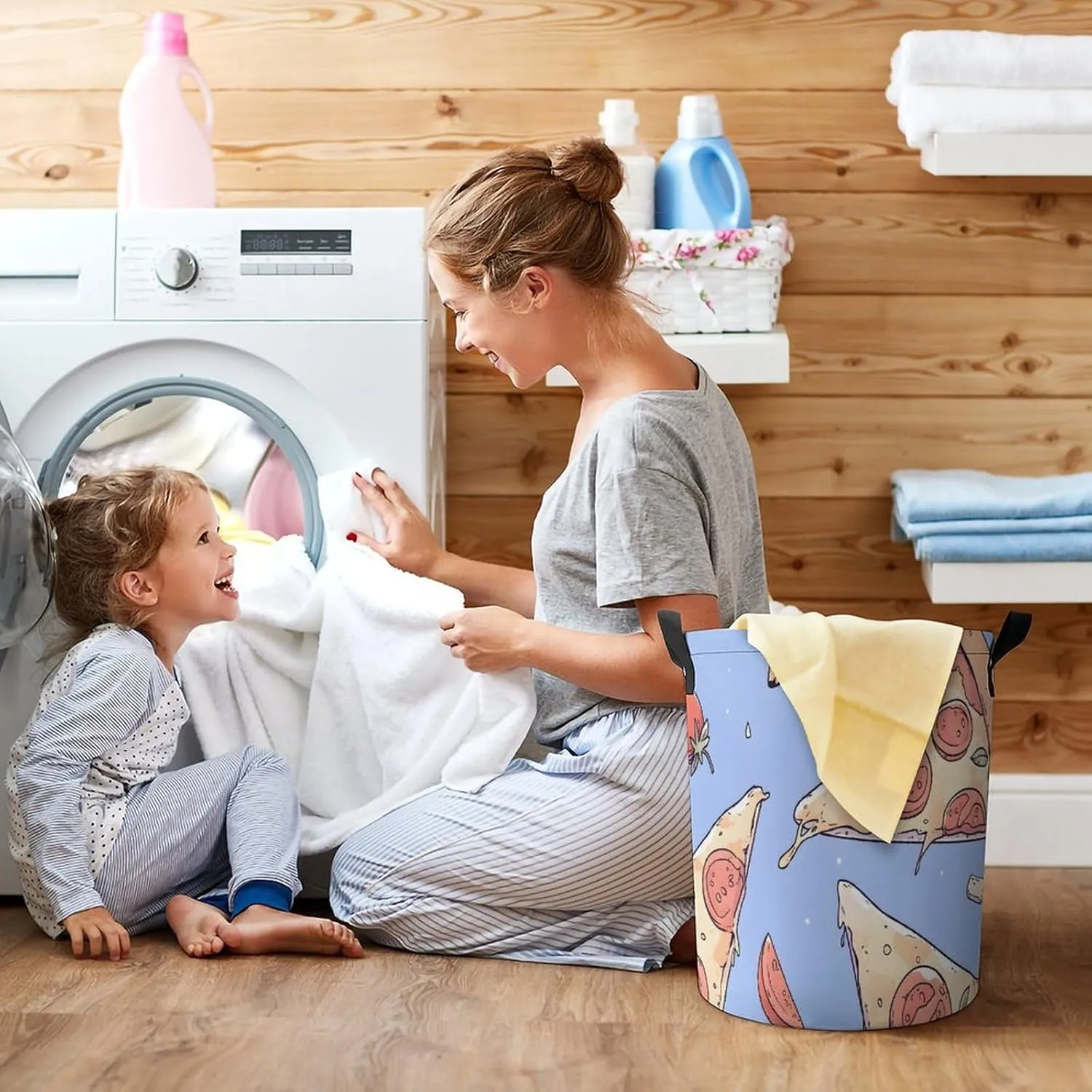 Laundry Hampers, Large Drawstring Laundry Bag, Removable Laundry Bags, Collapsible Storage Bin with Handles for Home Organization, Kids Room, Nursery Pattern